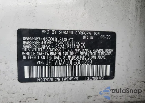 2023 Subaru Wrx from USA, damaged, VIN JF1VBAA60P9806229